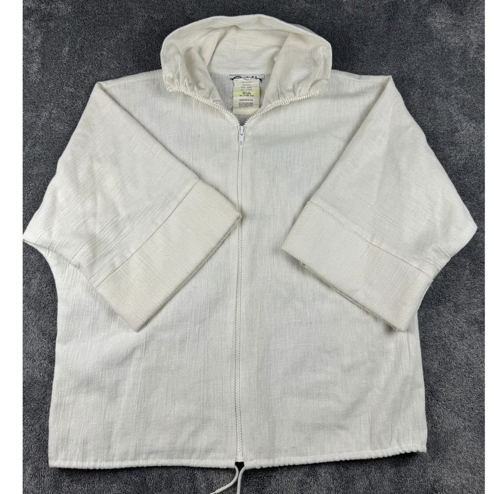 Vintage Hula Girl Applique Zip Up Jacket White Cotton Blend Drawstring Hem Sz 10 - Picture 3 of 11